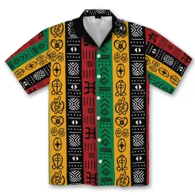 African Symbols In Pan-African Colors Linen Hawaiian Shirt