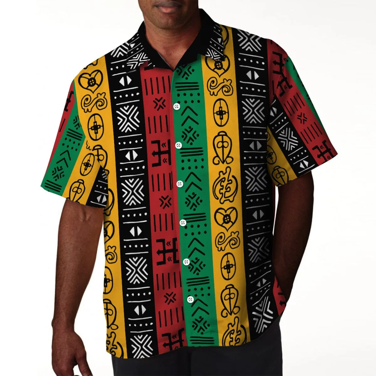 African Symbols In Pan-African Colors Linen Hawaiian Shirt