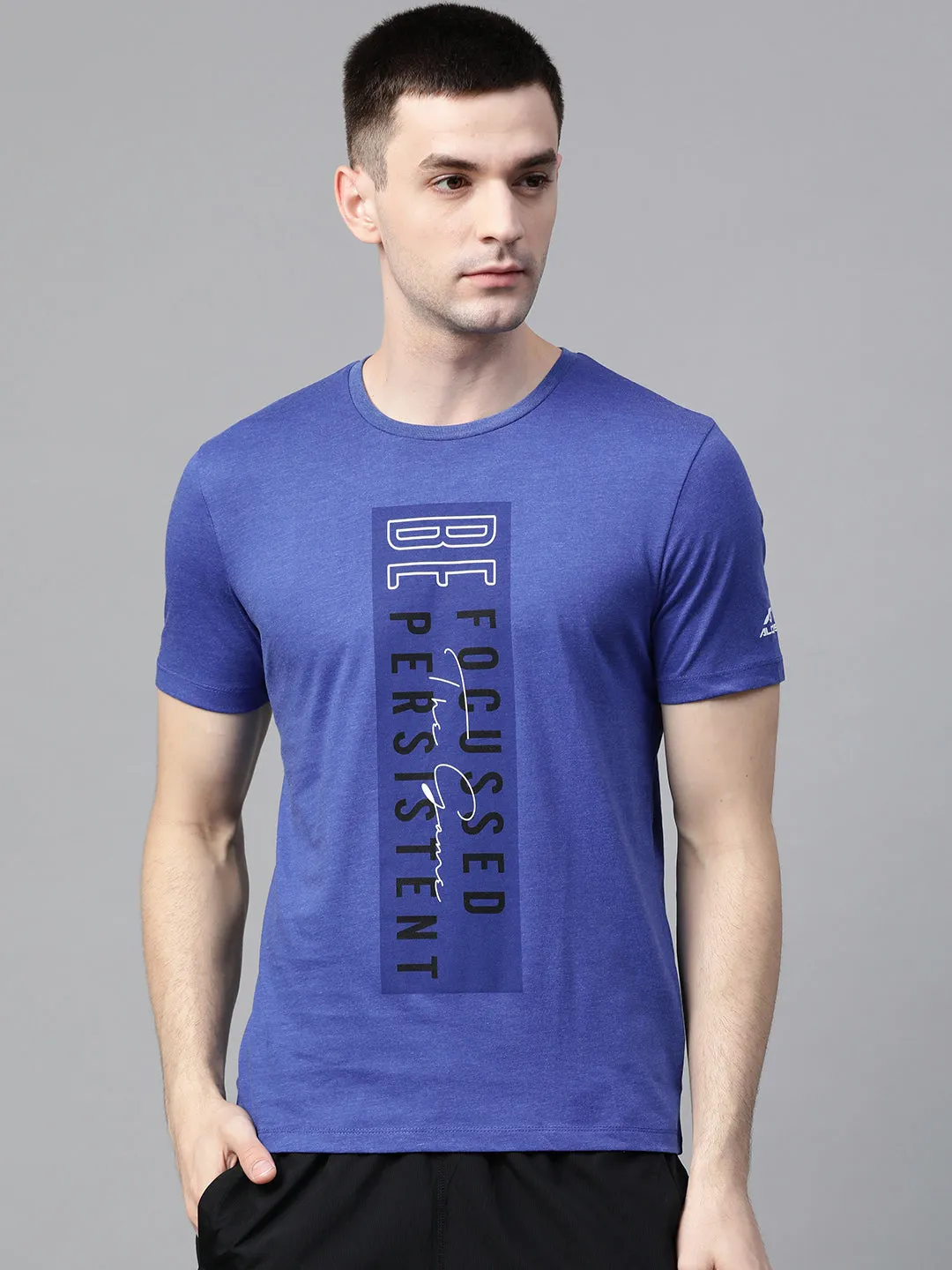 Alcis Men Blue Black Printed Round Neck T-shirt