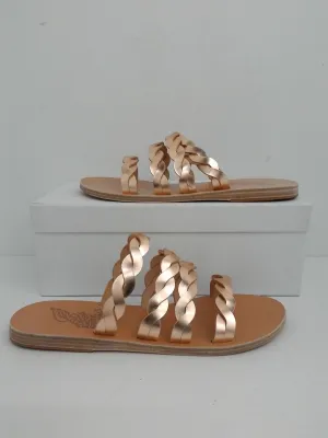 Ancient Greek Sandals Women's Flat Sandals Rose Gold Leather Size 38