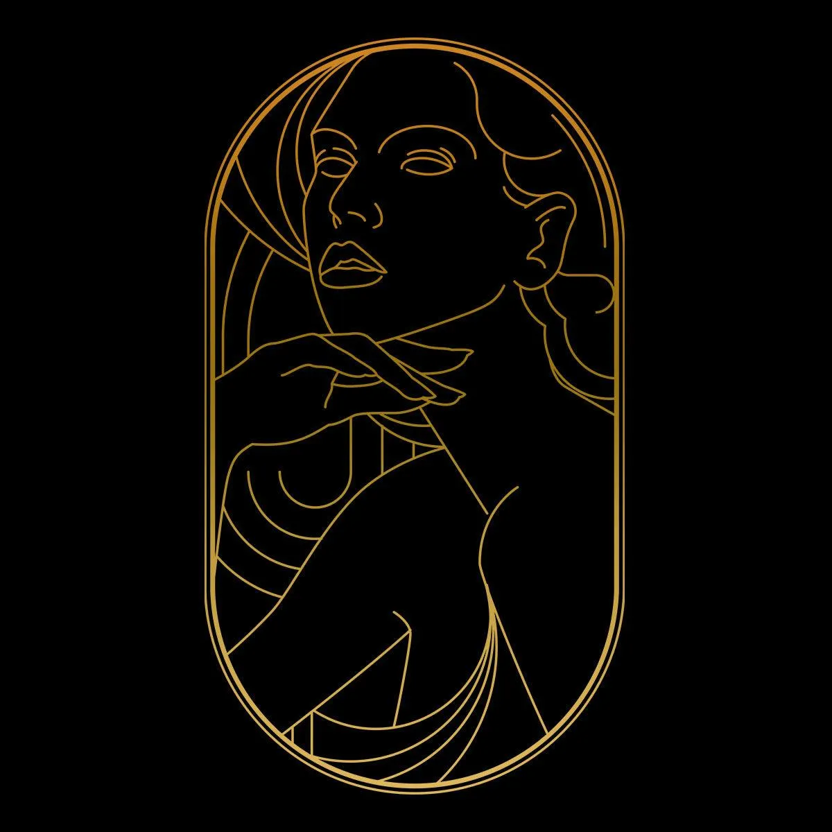 Art Deco Elegant Portraits Unisex T-shirt Golden Nostalgia Soft Line Design 5