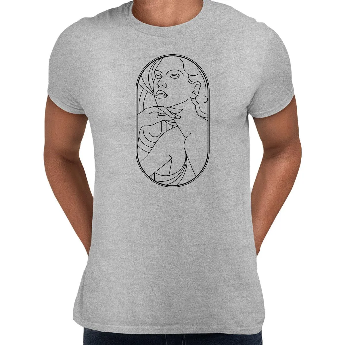 Art Deco Elegant Portraits Unisex T-shirt Golden Nostalgia Soft Line Design 5