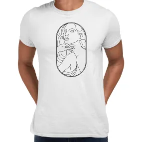 Art Deco Elegant Portraits Unisex T-shirt Golden Nostalgia Soft Line Design 5