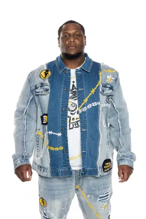 Big and Tall Mixed Media Fashion Jean Jacket - Albany Blue