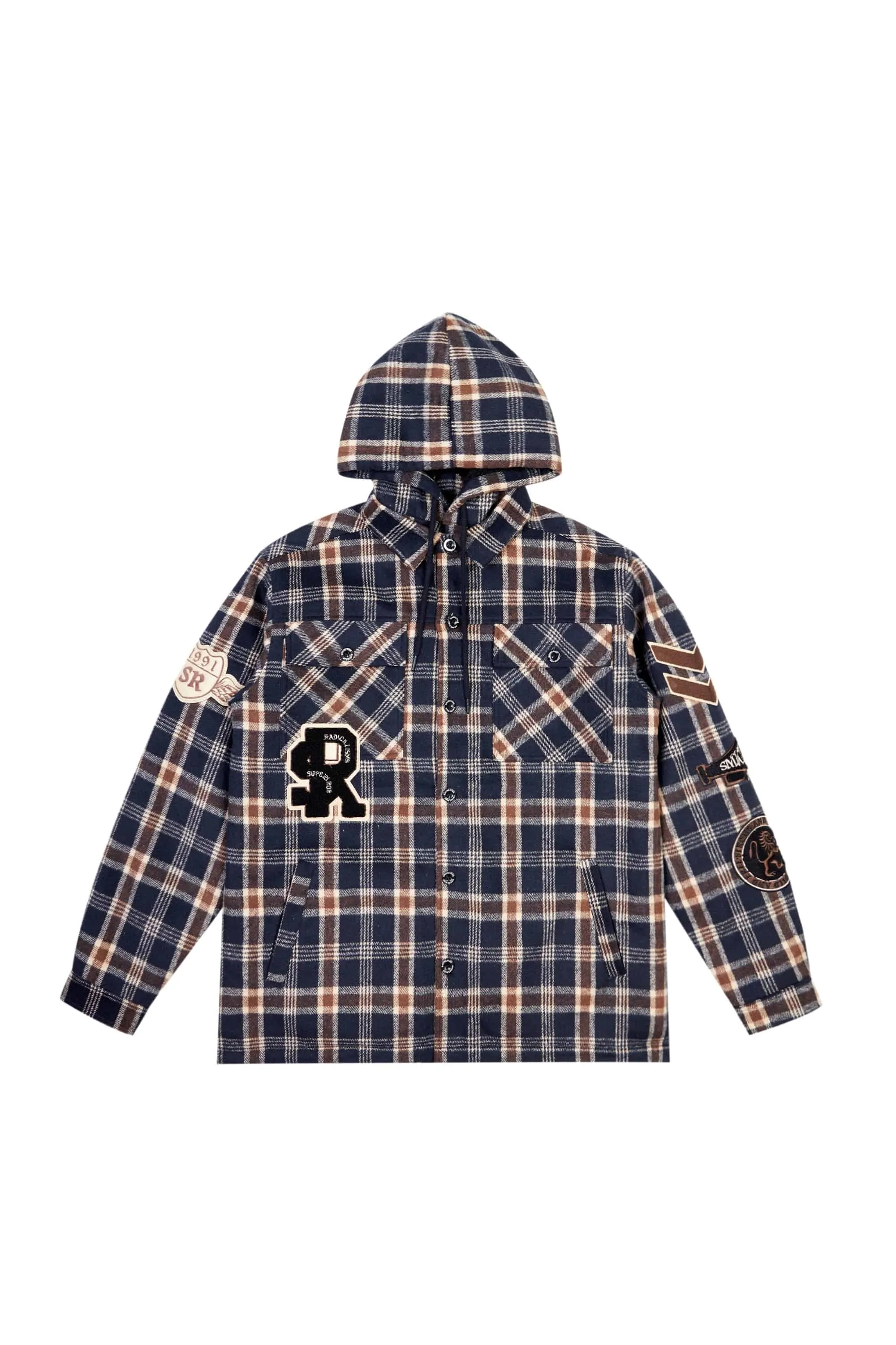 Big And Tall Varsity Patch Flannel Shacket