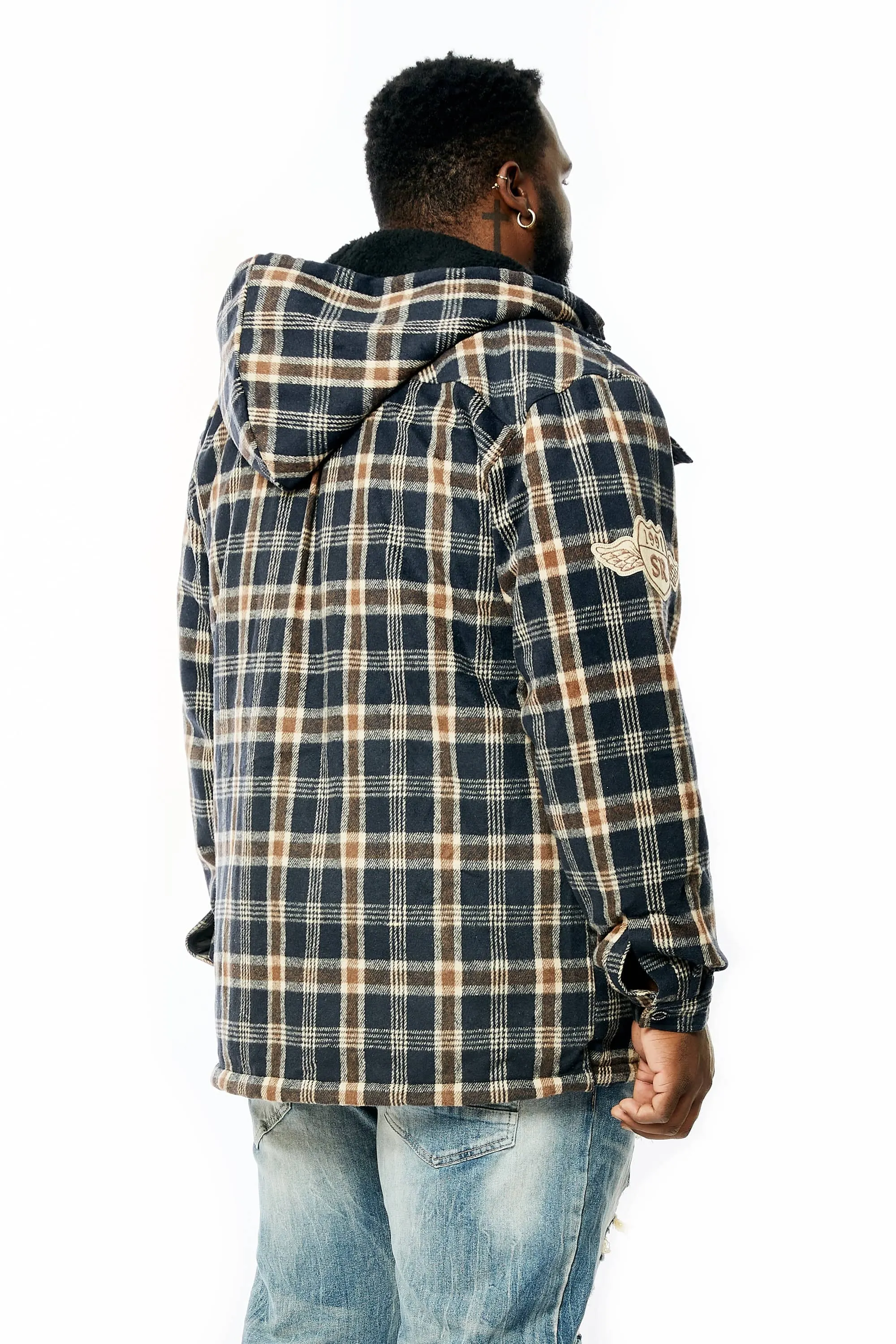 Big And Tall Varsity Patch Flannel Shacket