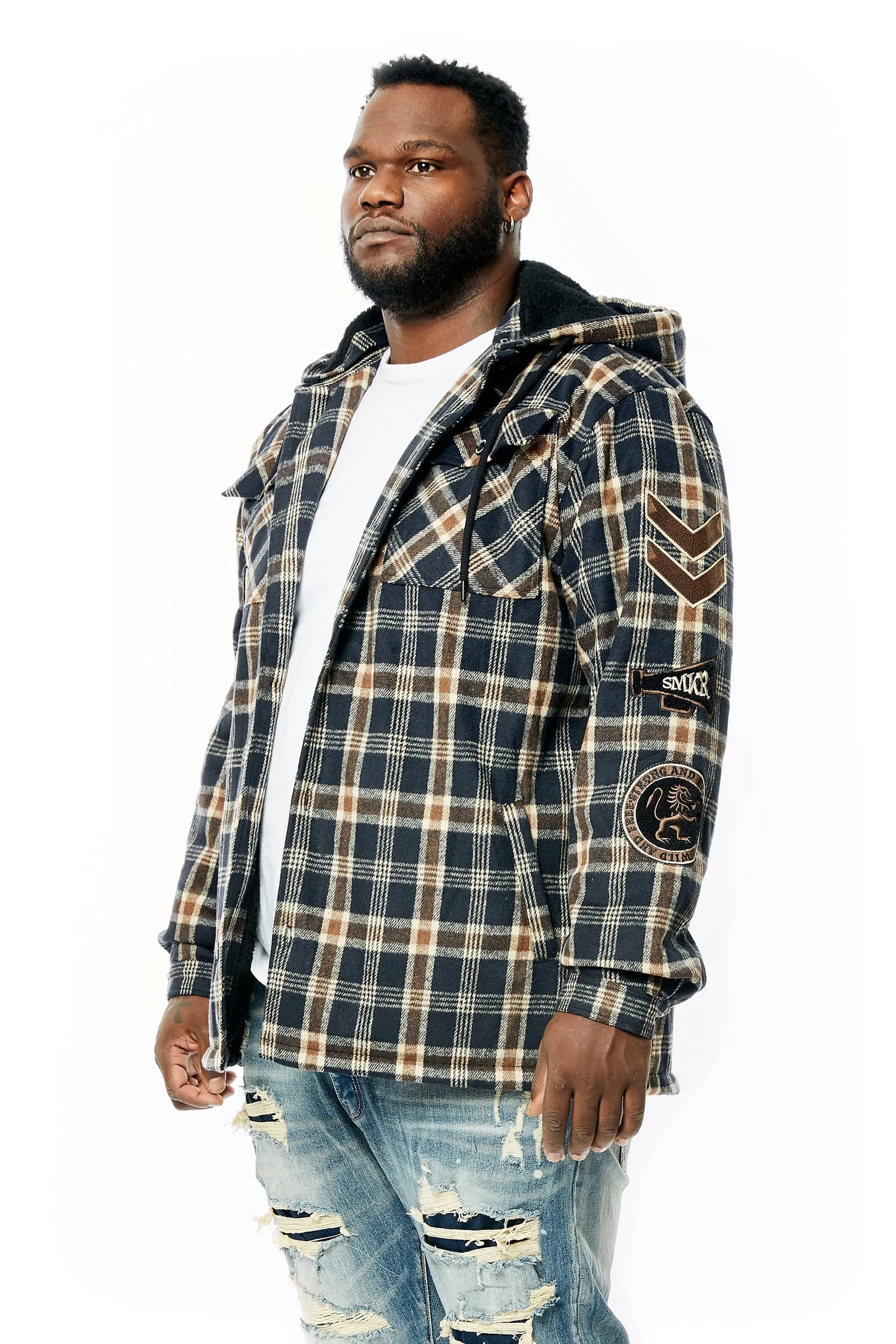 Big And Tall Varsity Patch Flannel Shacket