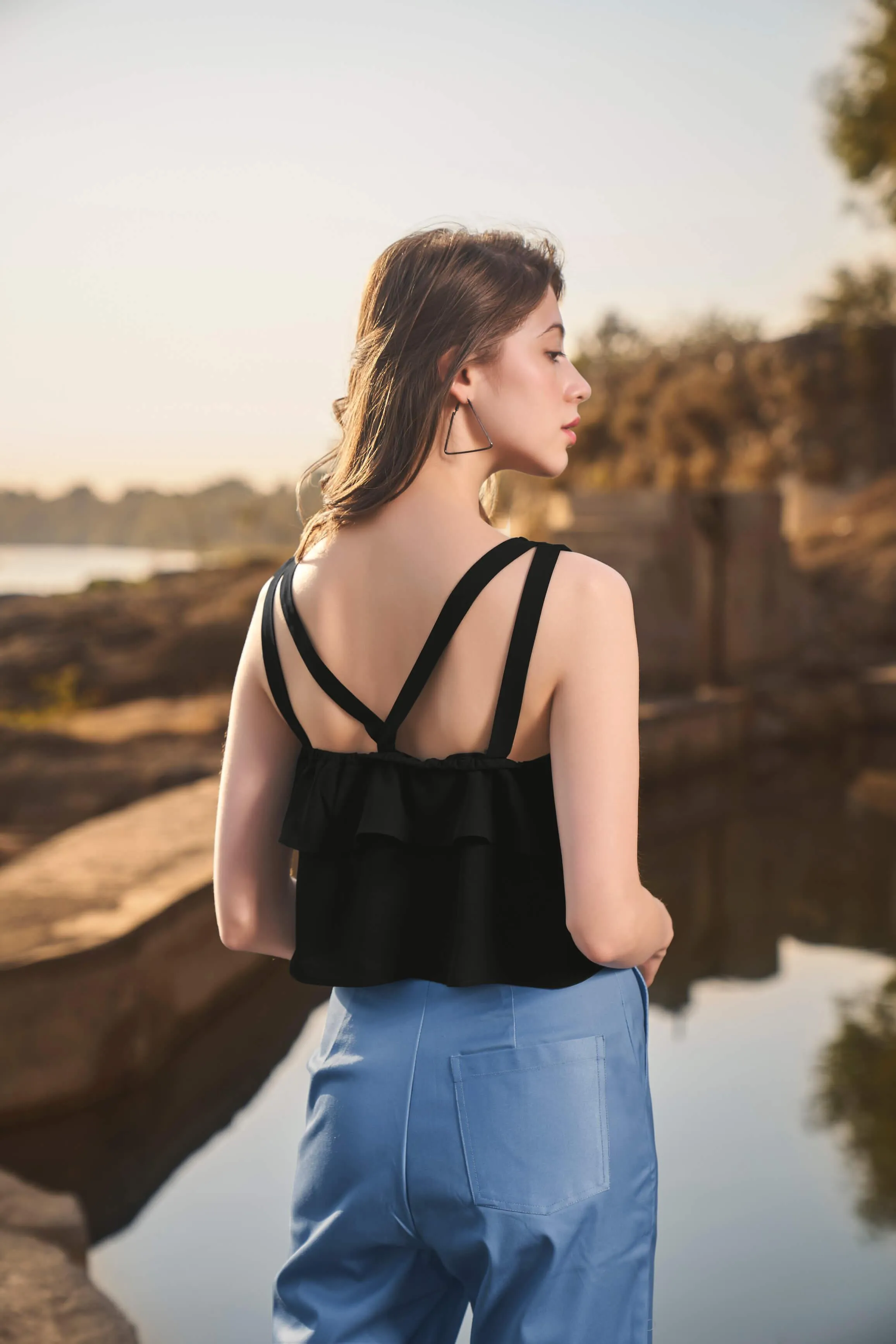 Black Strappy Layered Detailed Back Top