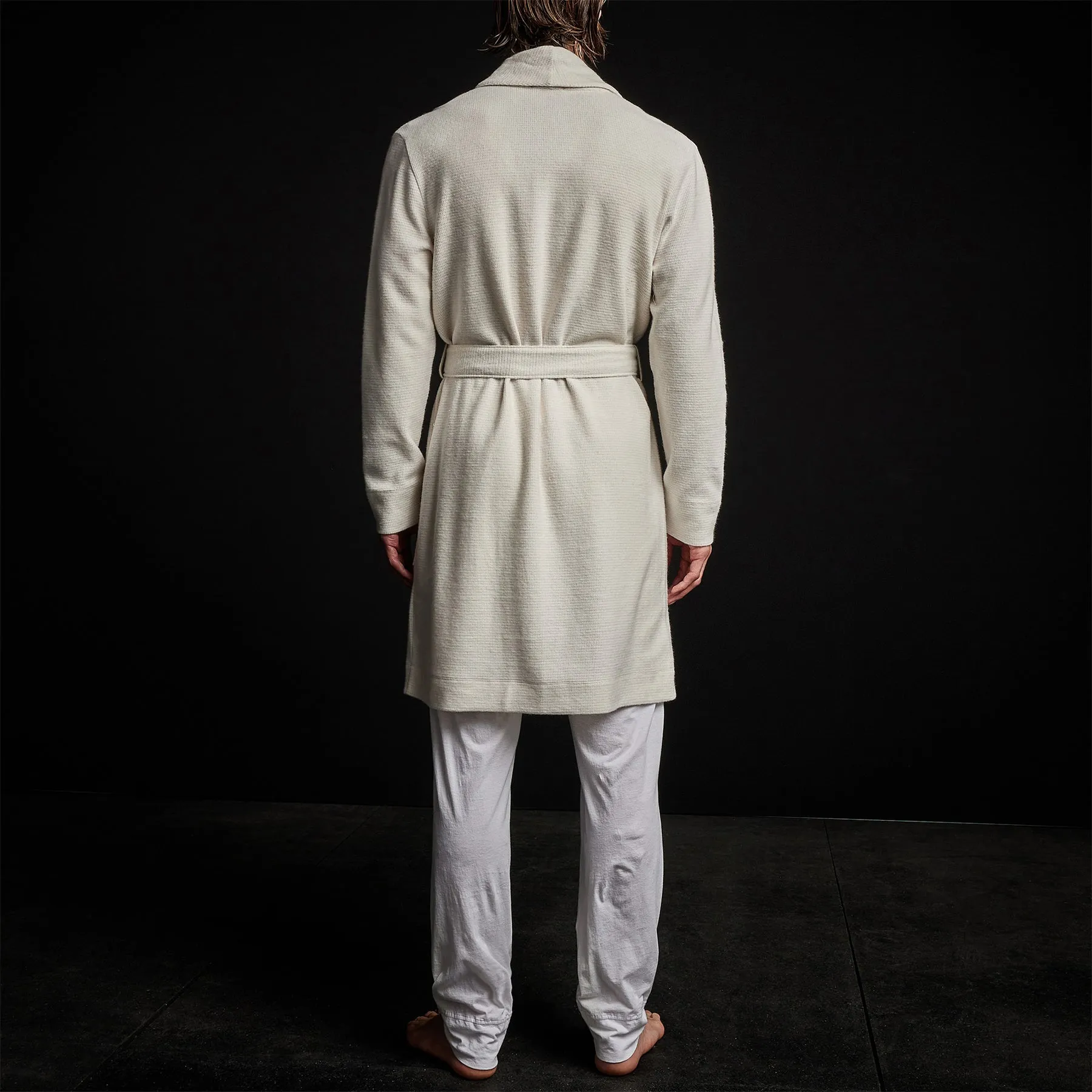 Brushed Thermal Knit Hooded Robe - Oyster