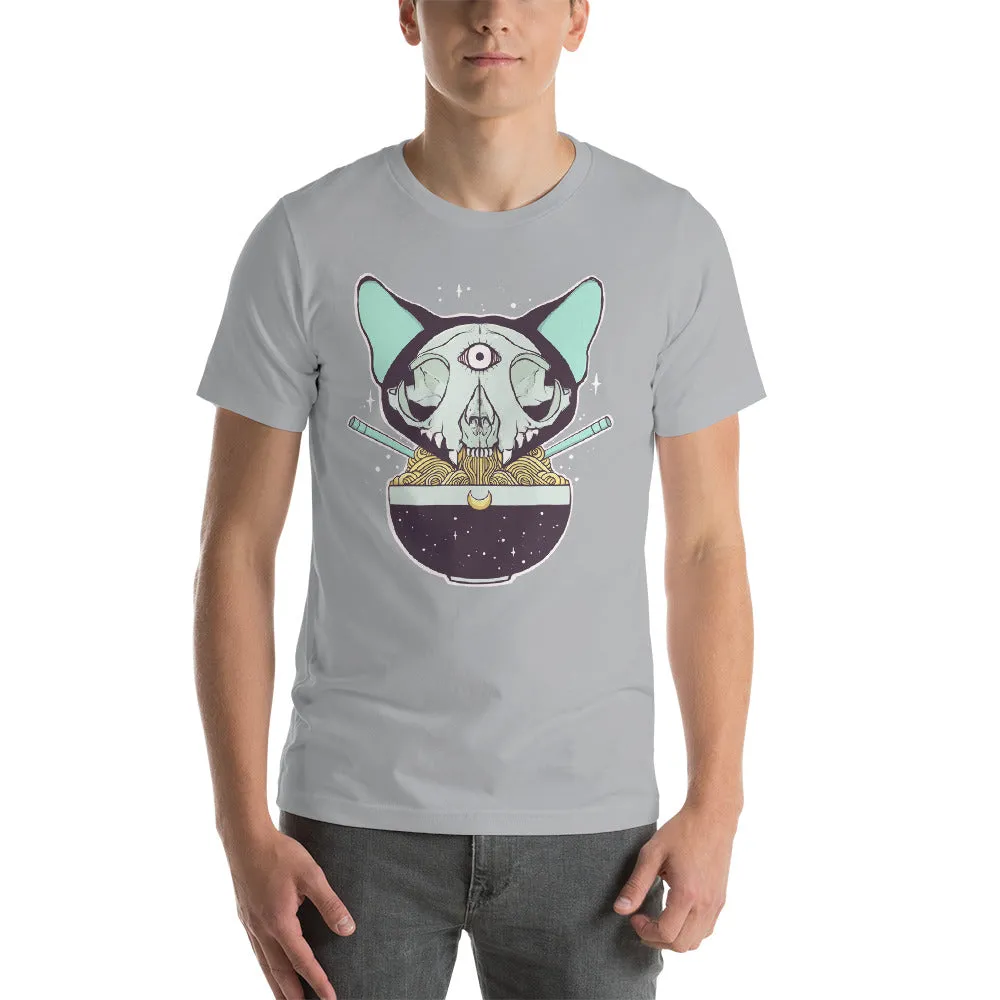 Cat Skull Ramen Noodles, Gray Unisex T-Shirt