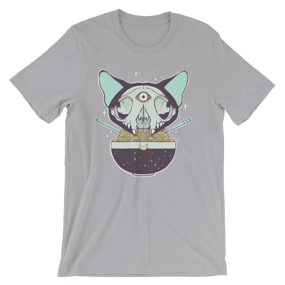 Cat Skull Ramen Noodles, Gray Unisex T-Shirt