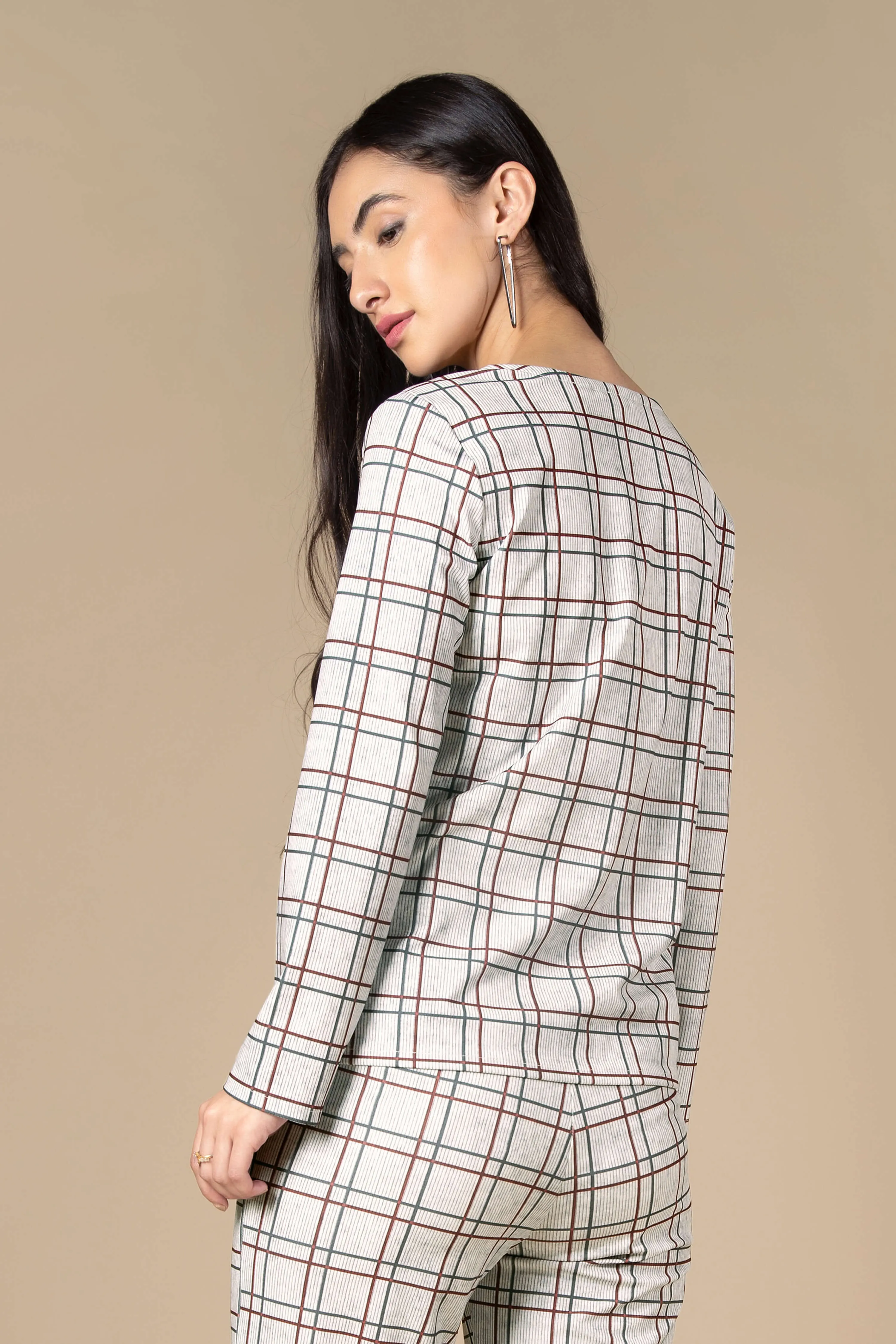 Checks Round Neck Top For Women