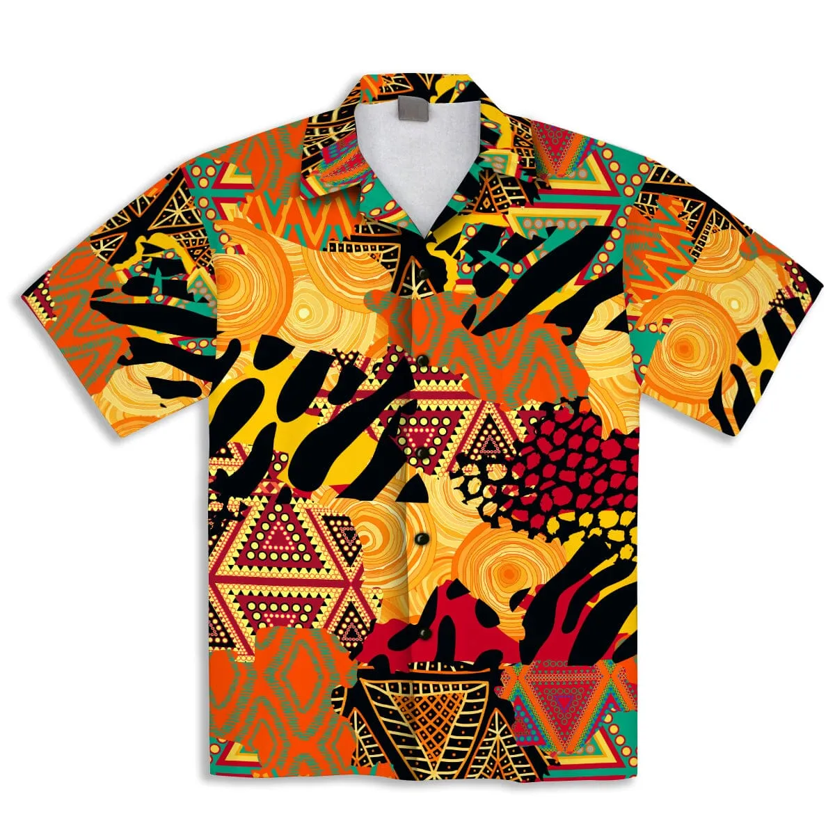 Colored African Patchwork Linen Hawaiian Shirt