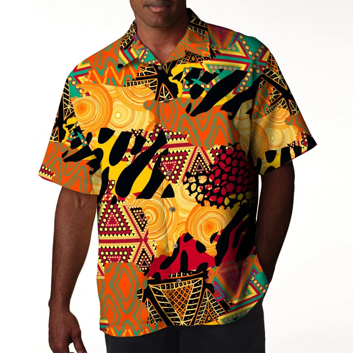 Colored African Patchwork Linen Hawaiian Shirt