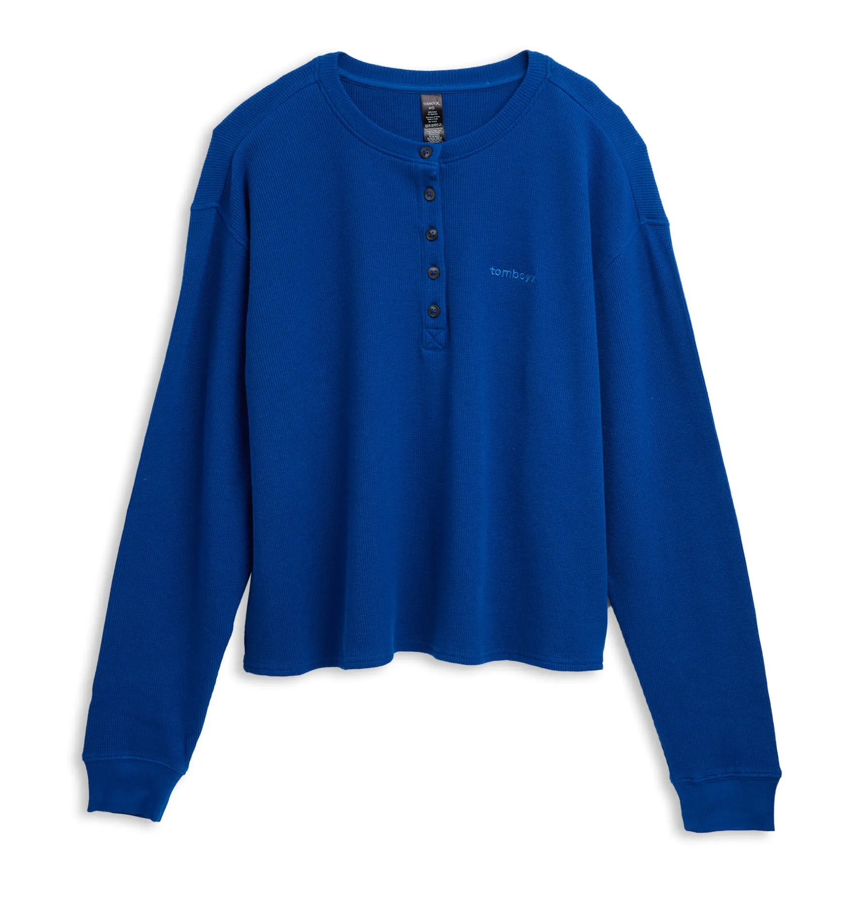 Cotton Waffle Long Sleeve Henley LC - Royal