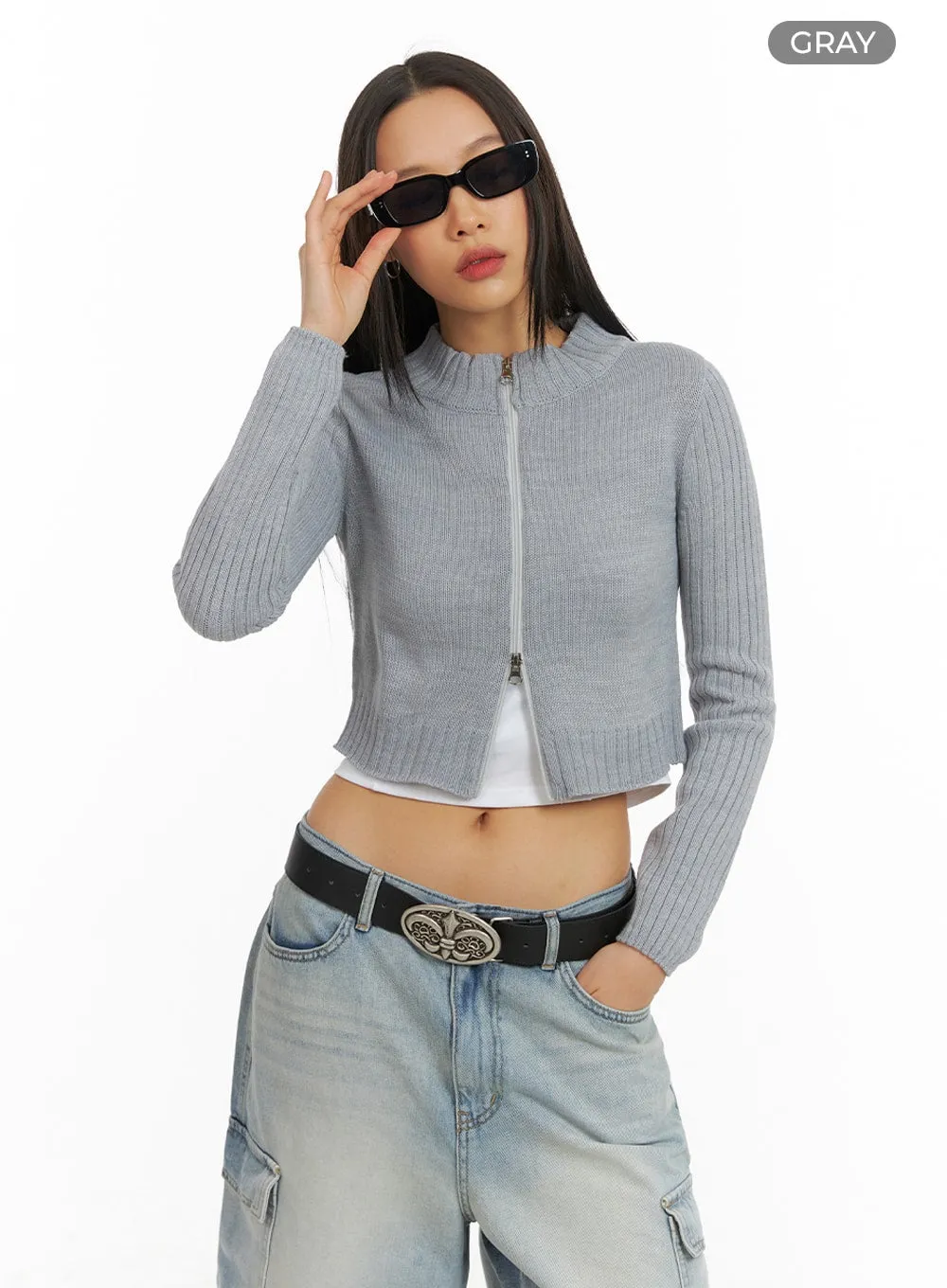 Crop Zip-Up Mock Neck Sweater IA417