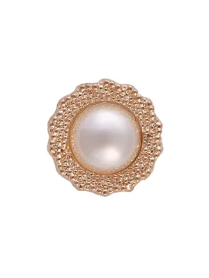 Decorative Golden Tone Round Shape Pearl Metal Button