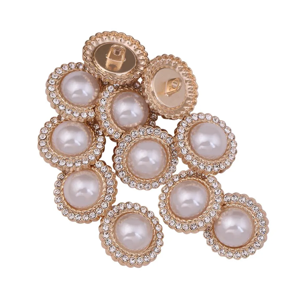 Diamond Decorative Rim Shiny Gold Metal Pearl Buttons