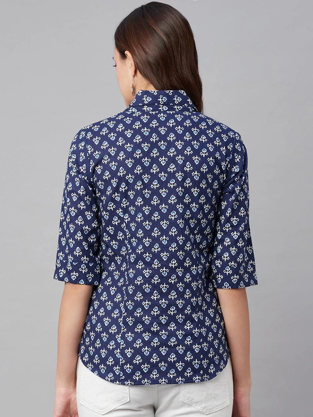 Divena indigo Block Printed Casual Women Shirts