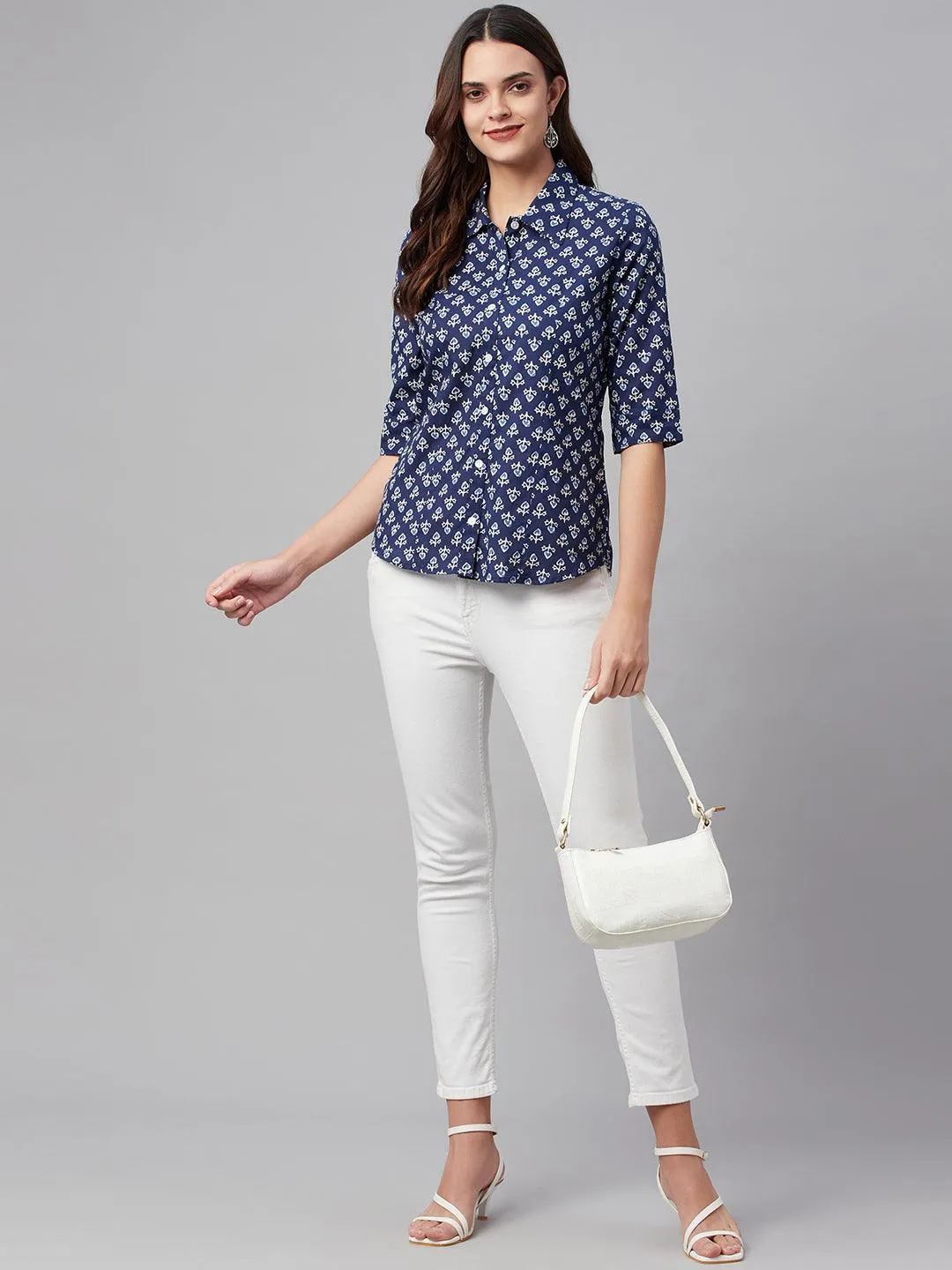 Divena indigo Block Printed Casual Women Shirts