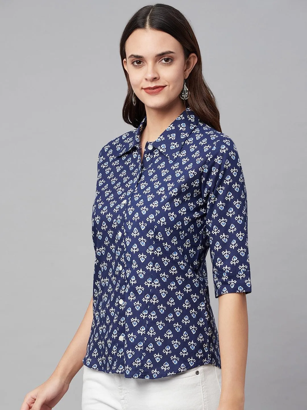 Divena indigo Block Printed Casual Women Shirts