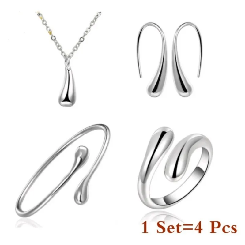 Exquisite Water Droplet Pendant Necklace Earrings Set - Plated White K Alloy Jewelry with Gorgeous Design - Perfect for Banquet, Wedding, Anniversary Gift for Women