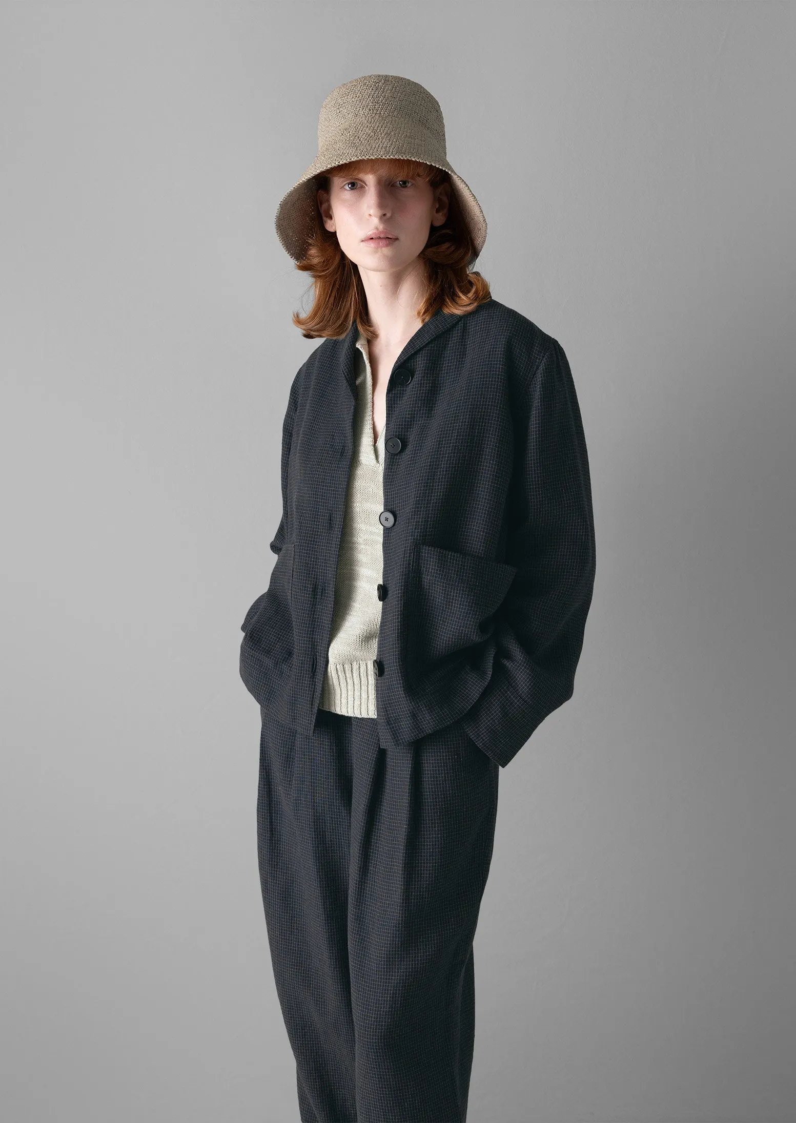 Grid Check Cotton Linen Jacket | North Sea