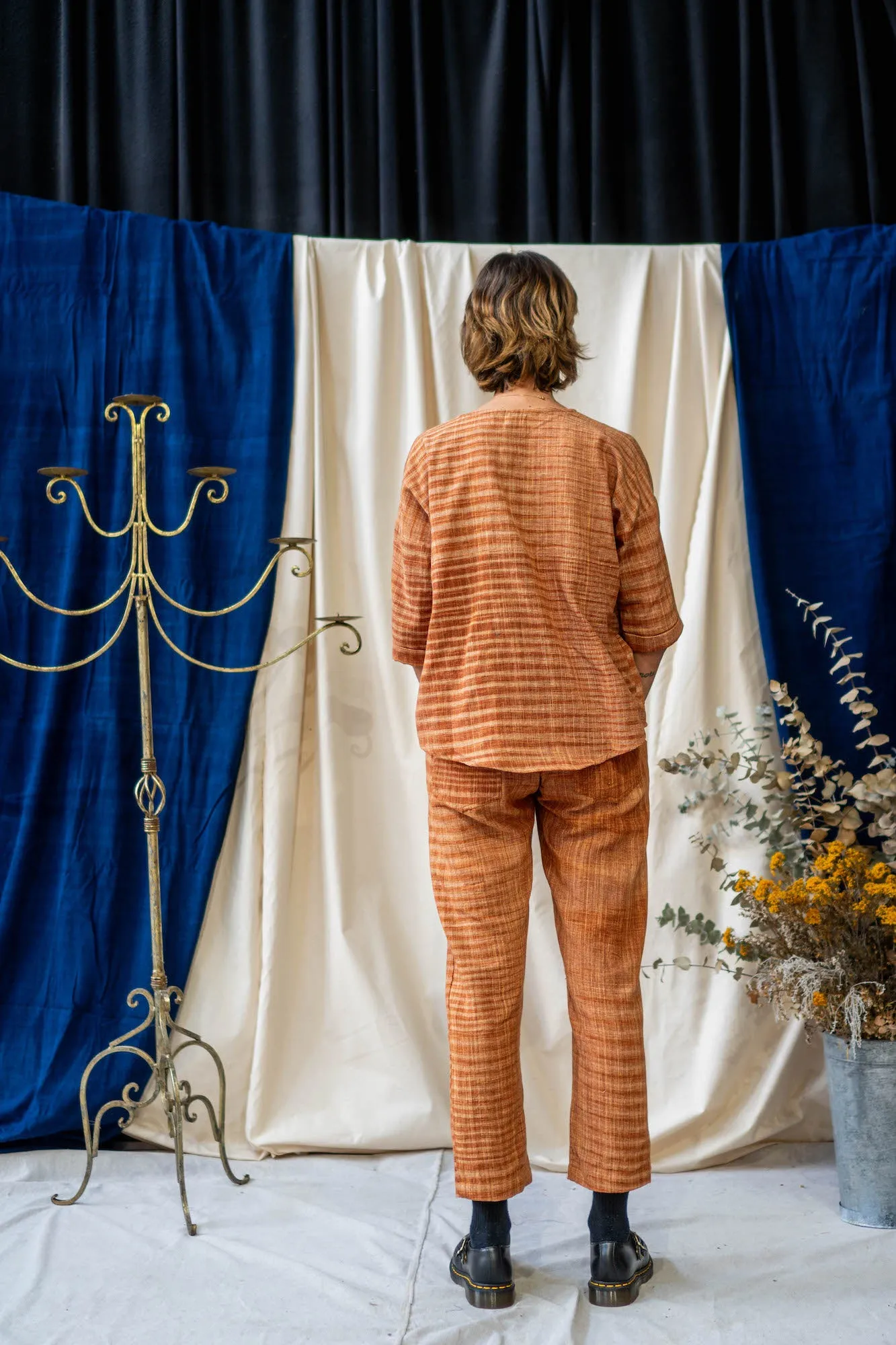 Half Sleeve Shirt - Rust Mixed Weave Khadi