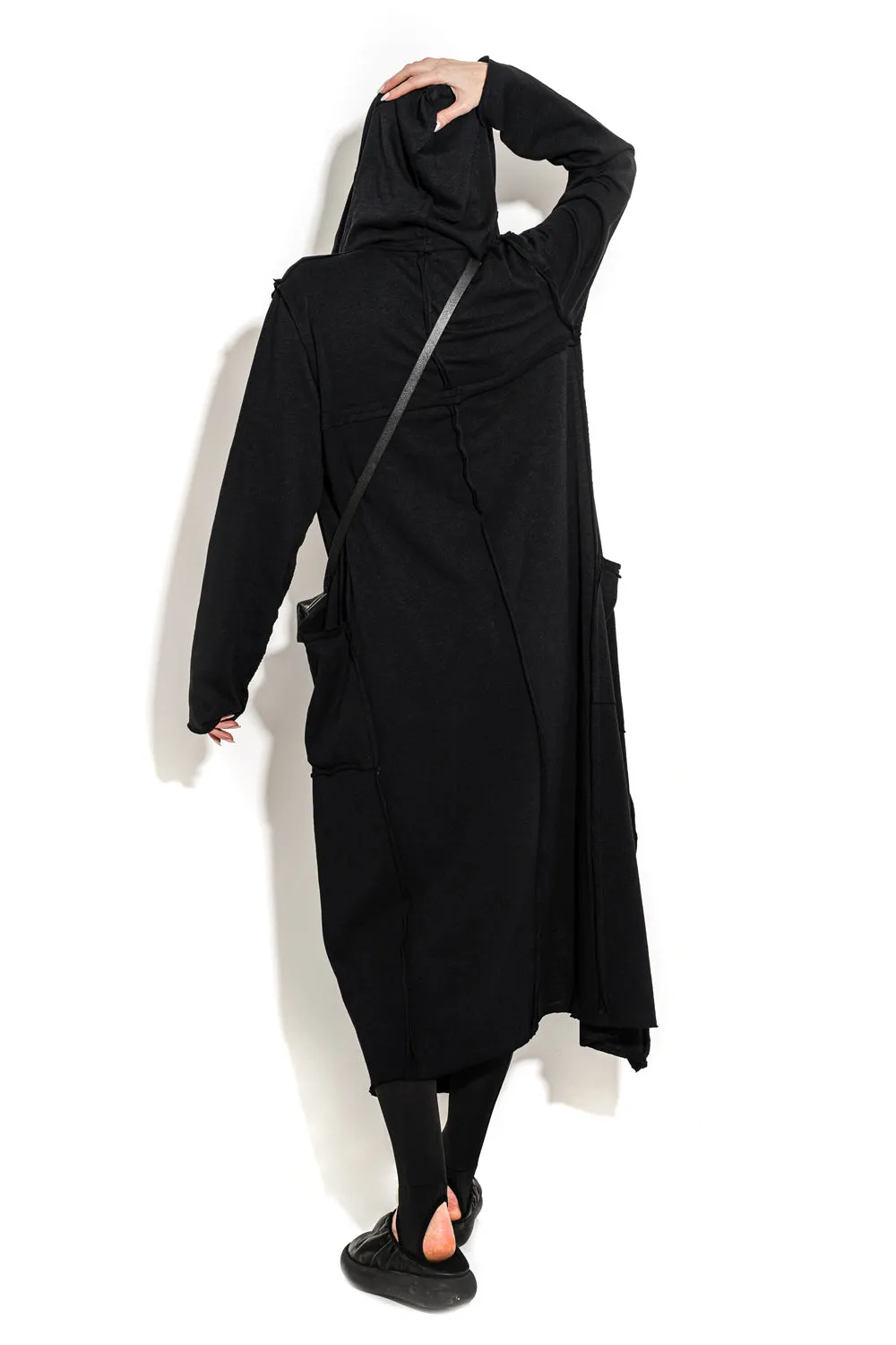 Hooded cotton jersey cardigan