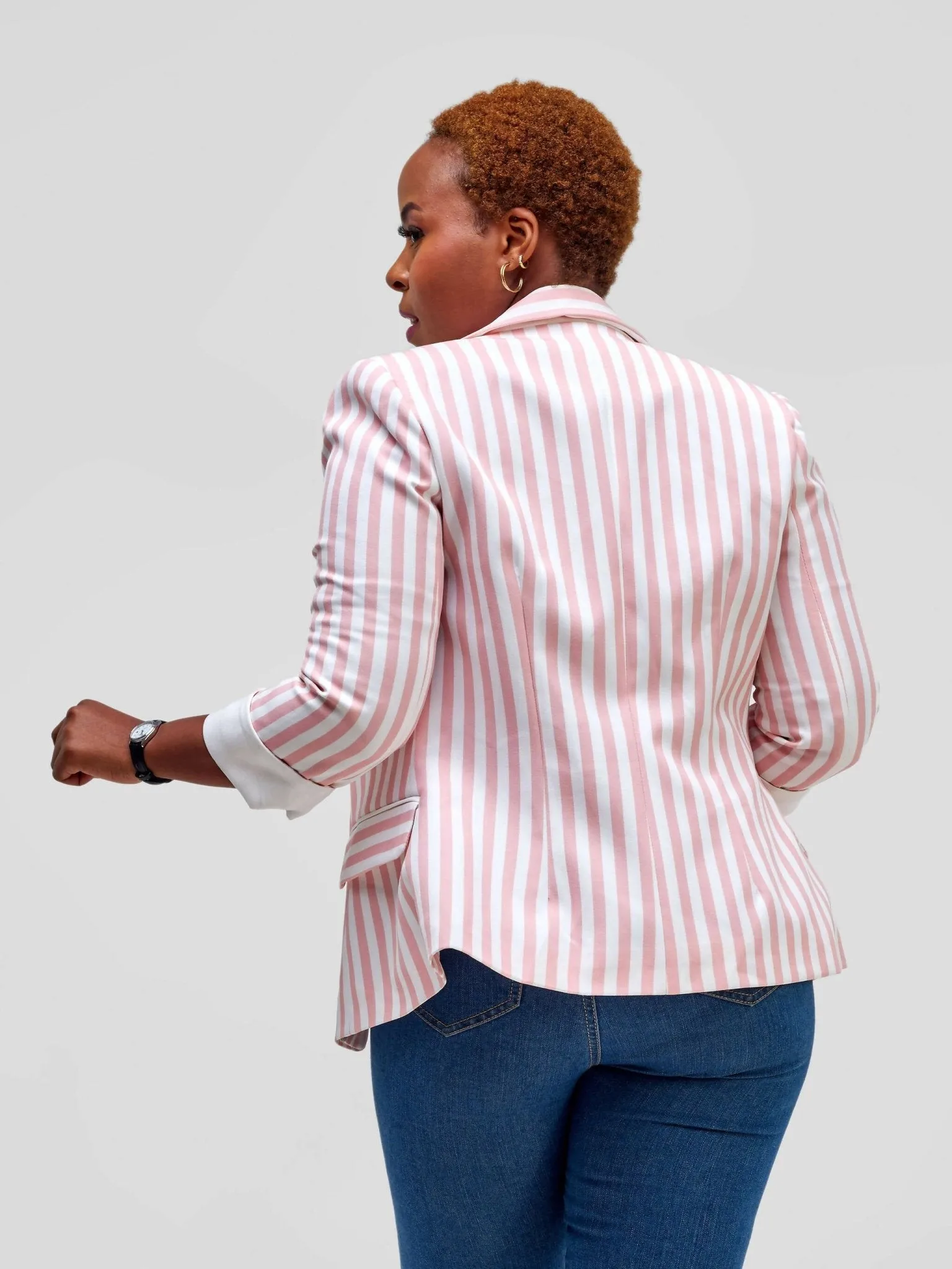 Immaculate Chic Mangosteen Striped Blazer - Pink / White