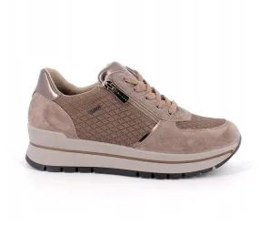 Ladies IGI & Co Lace Up Trainers Sneakers Platform Taupe Combo Zip 4672911 sale