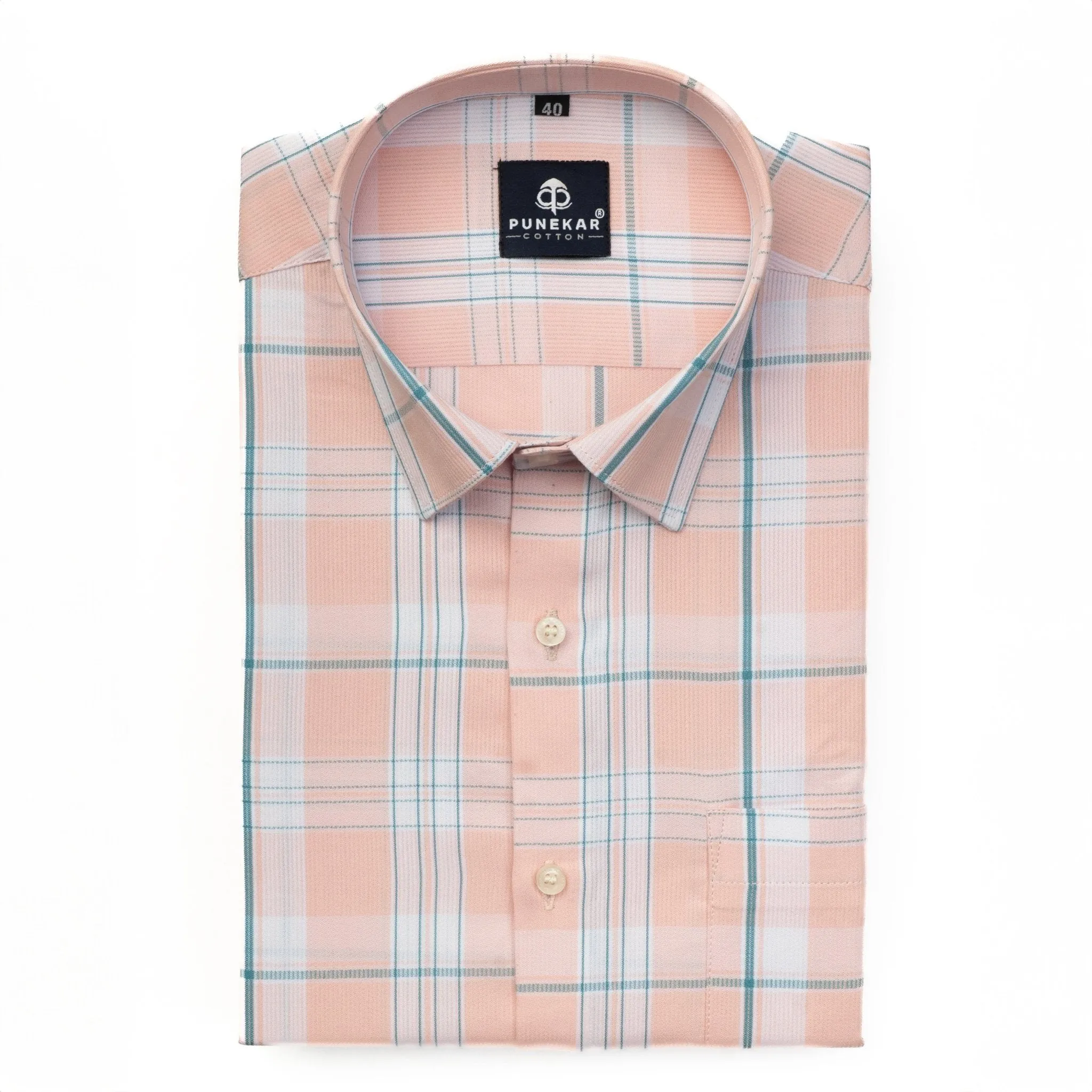 Light Pink Color Tartan Checks Cotton Causal Shirt For Men