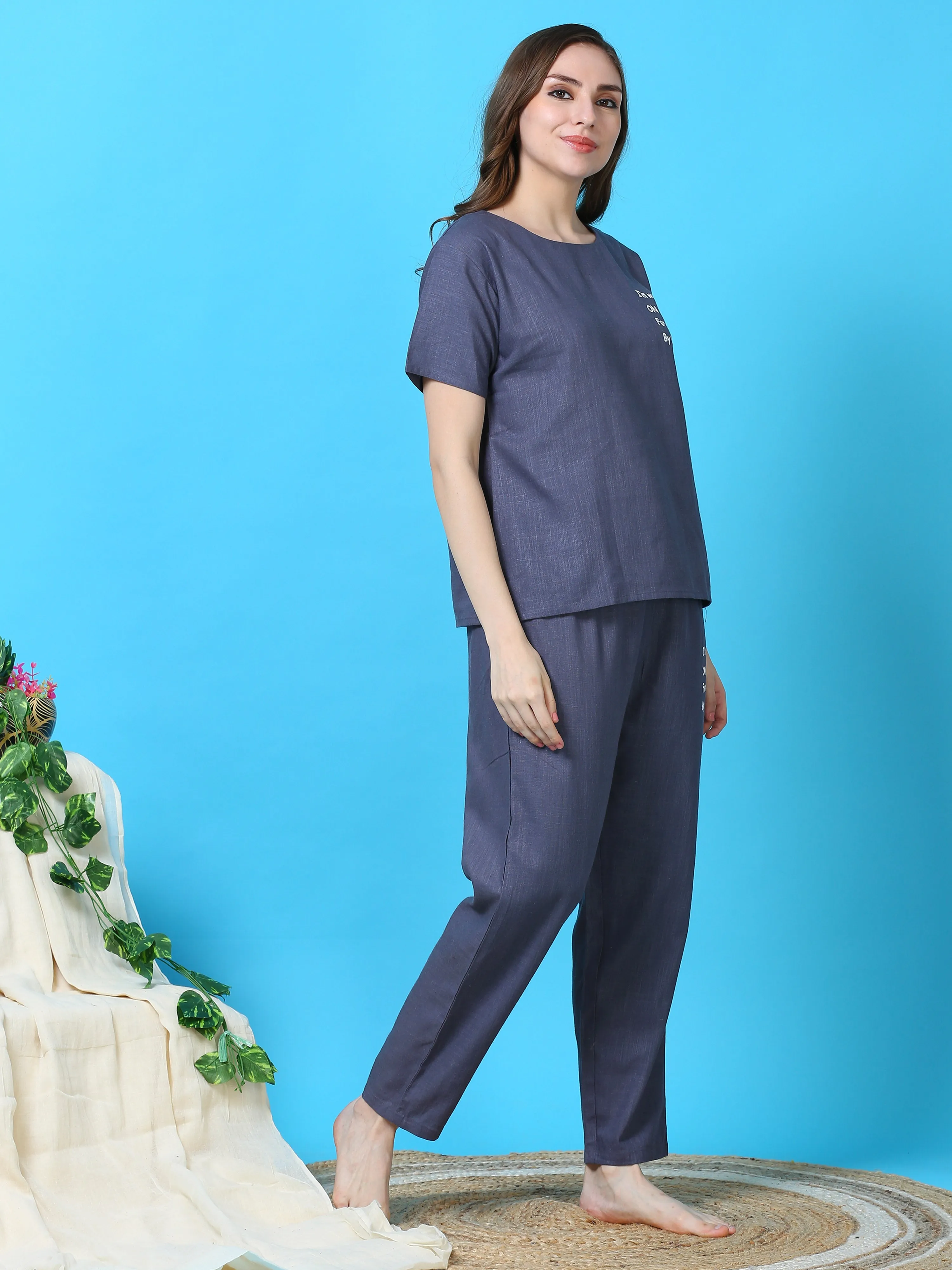 Linen Round Neck Co-ord Sets Steel Blue