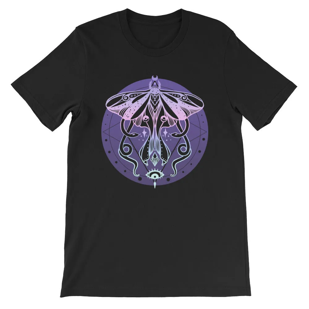 Luna Moth & Snakes Pastel Rainbow Black T-Shirt