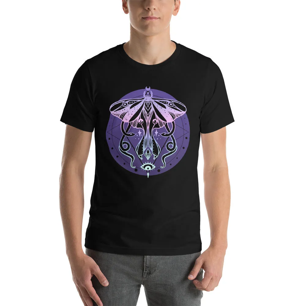 Luna Moth & Snakes Pastel Rainbow Black T-Shirt