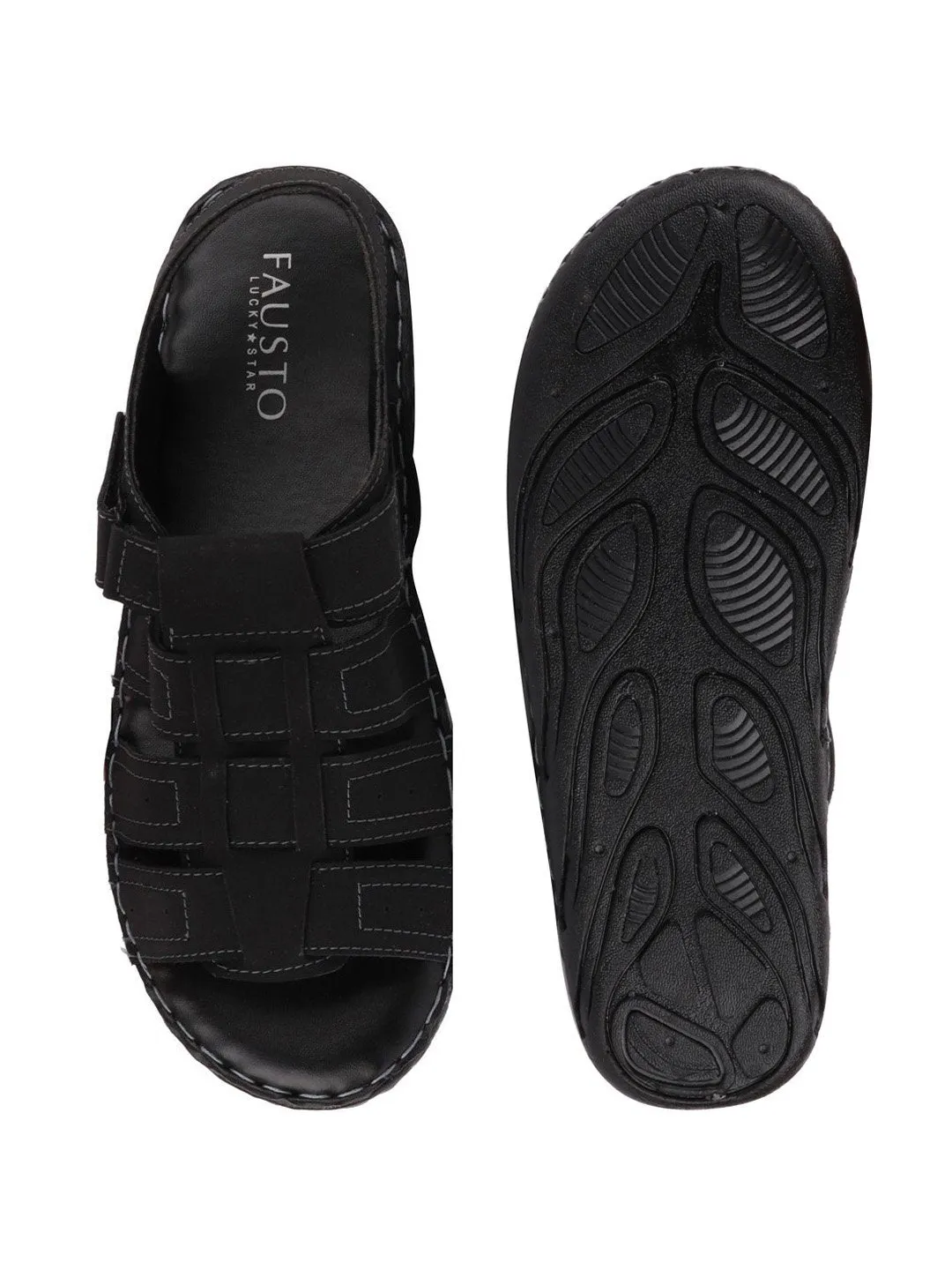 Men Black Casual Speed Laces Fishermen Sandals