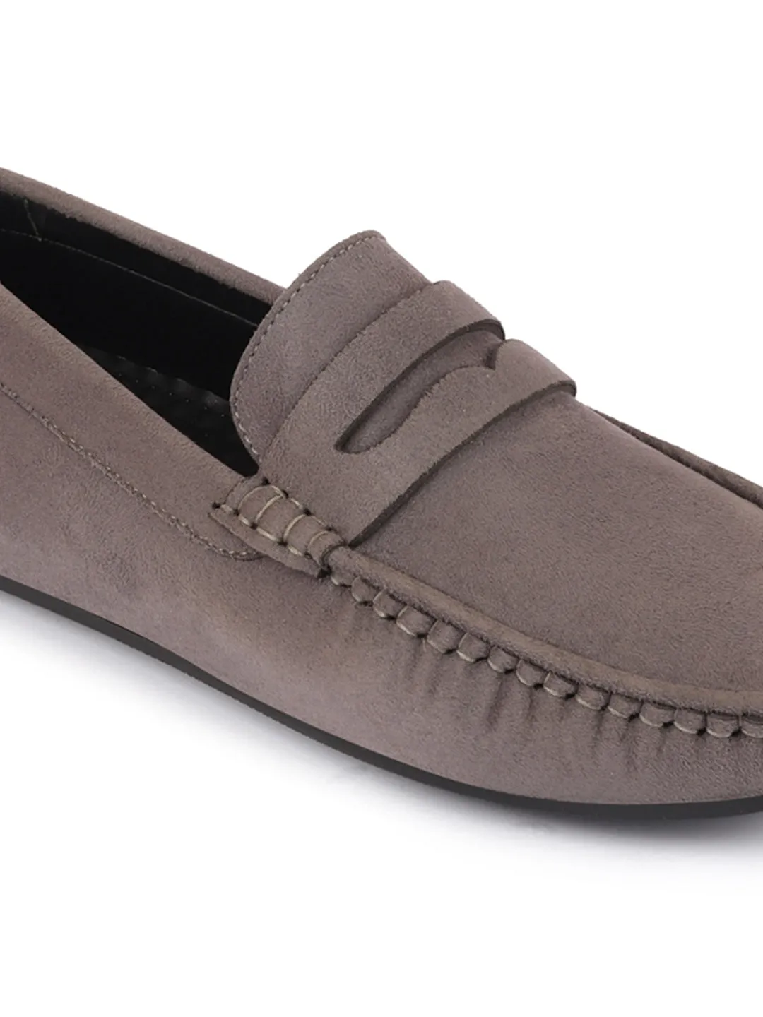 Men Grey Suede Leather Side Stitched Driving Loafer and Moccasin