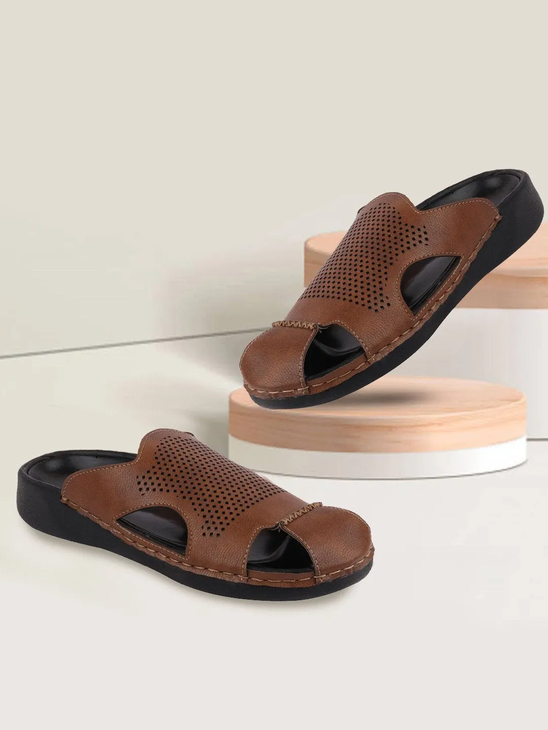 Men Tan Casual Slip-On Fishermen Sandals