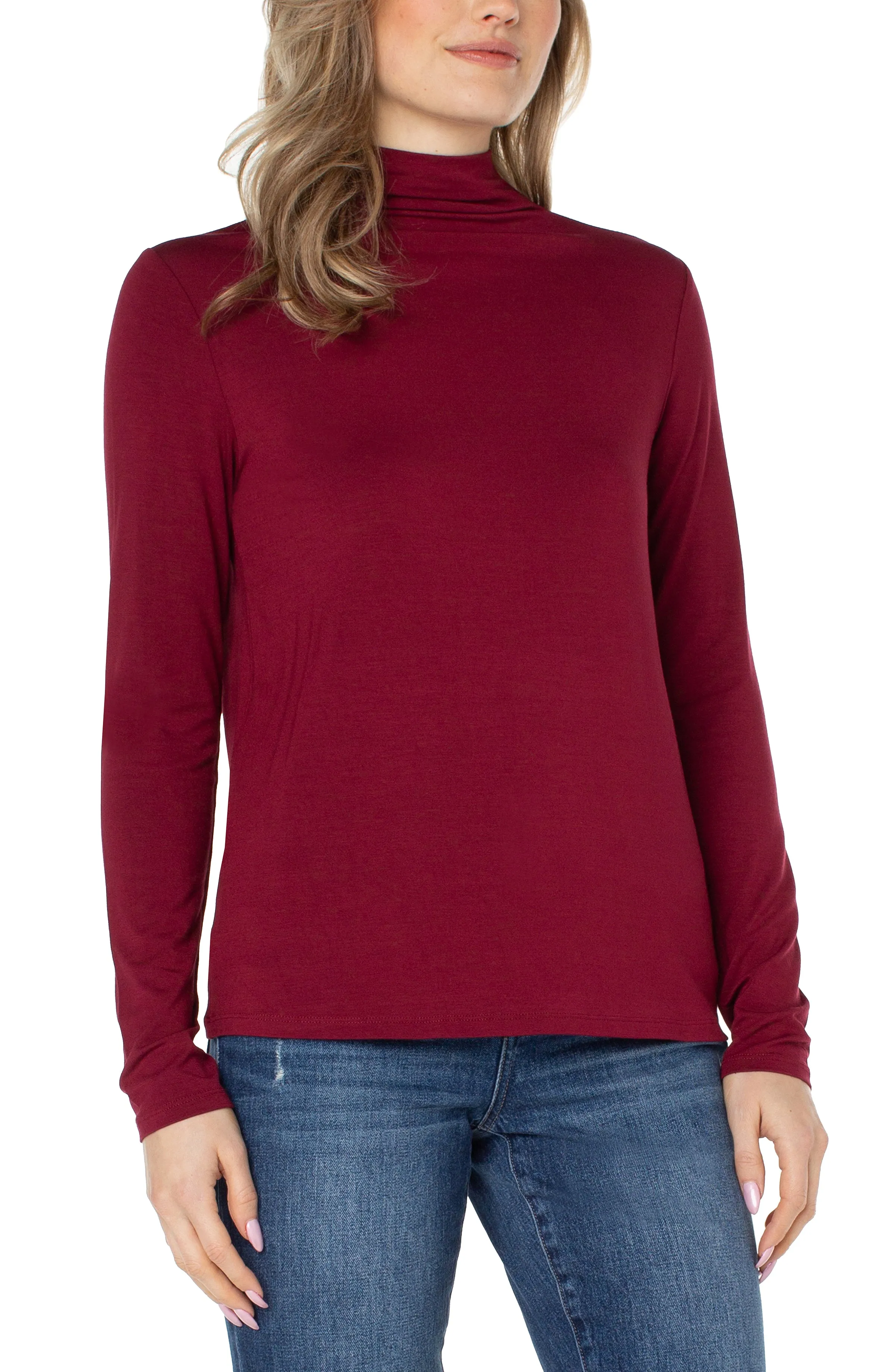 MOCK NECK LONG SLEEVE KNIT TOP