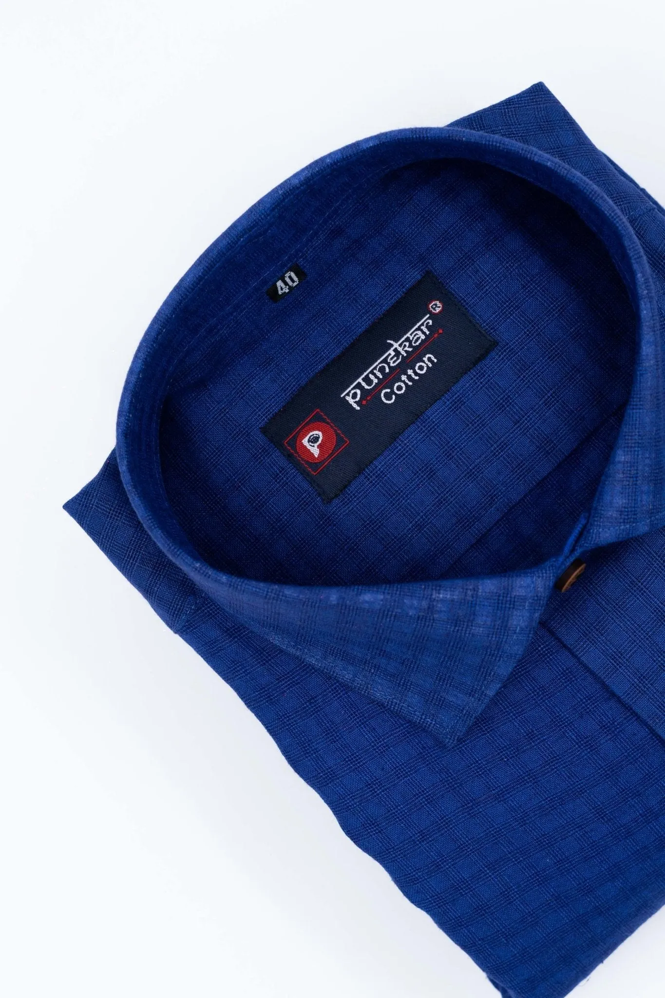 Navy Blue Color Cotton Self Woven Checks Handmade Shirts For Men's