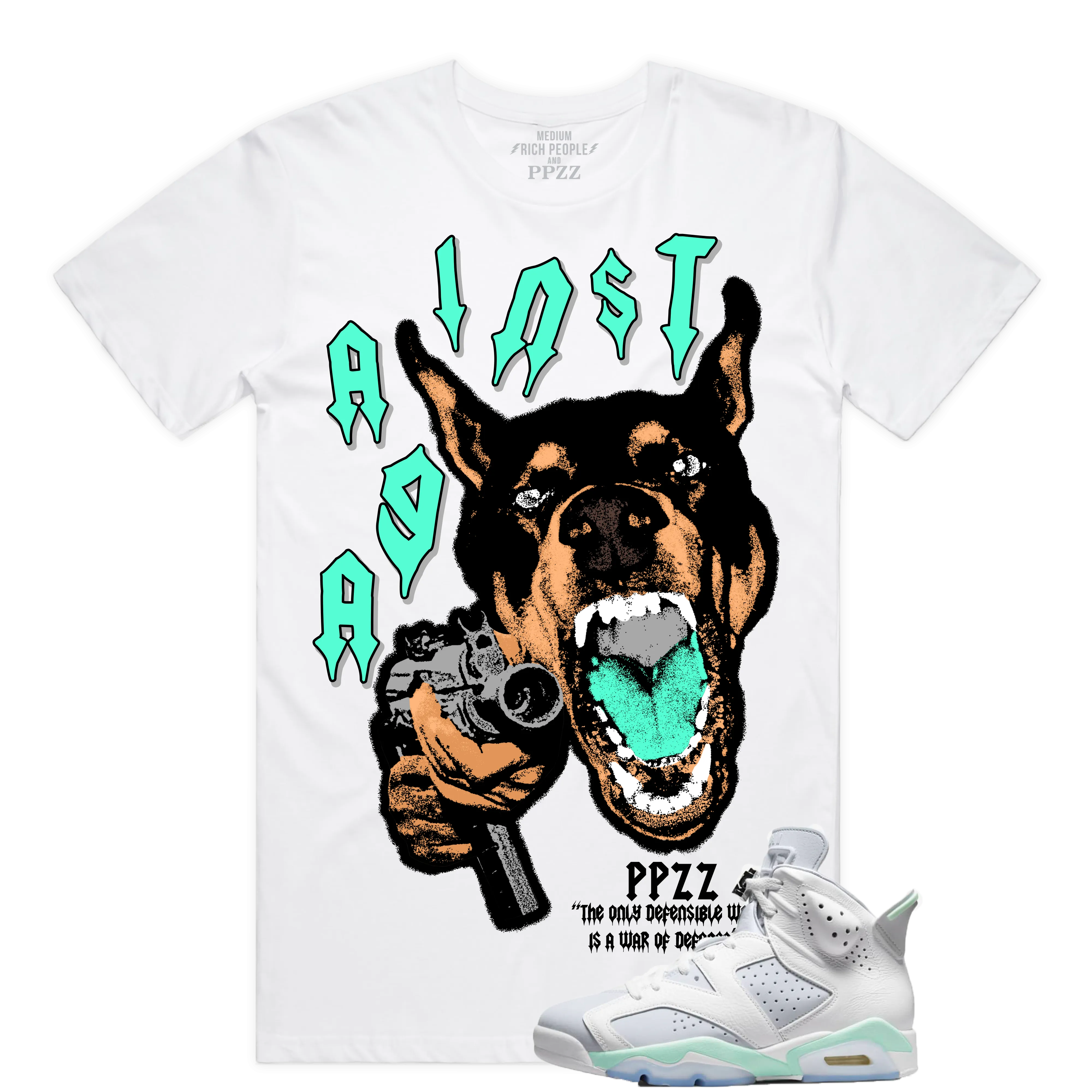 PPZZ x Rich People Against K9 Tee (Wte/Mint) /D6