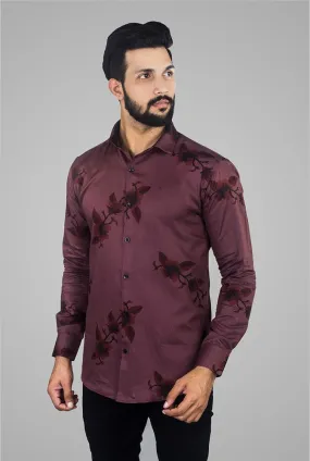 Printed Shirts for Men - Mehroon Twill Print | Buy Now