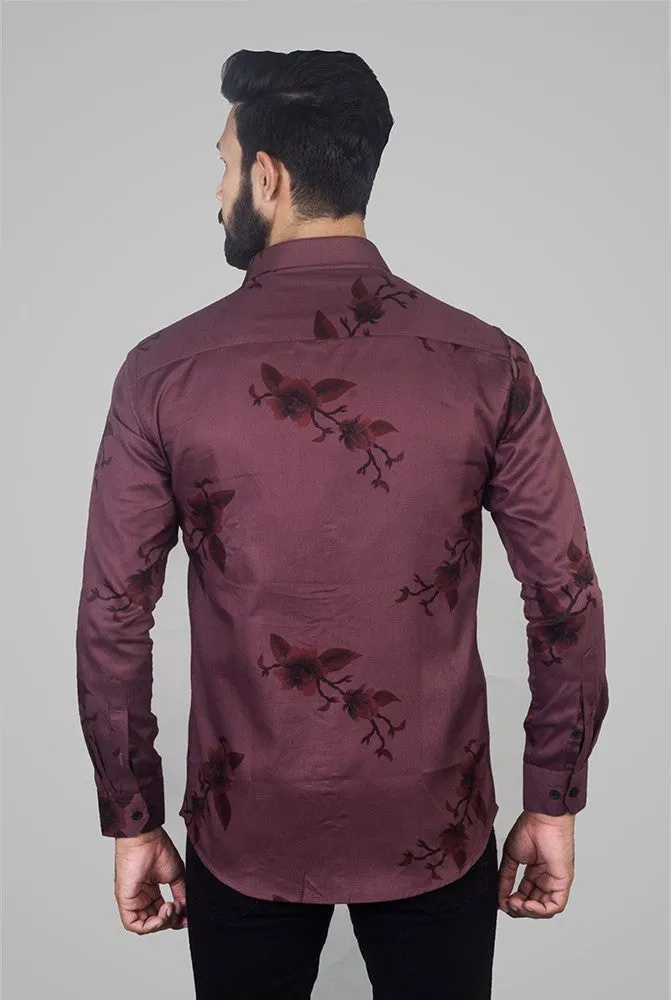 Printed Shirts for Men - Mehroon Twill Print | Buy Now