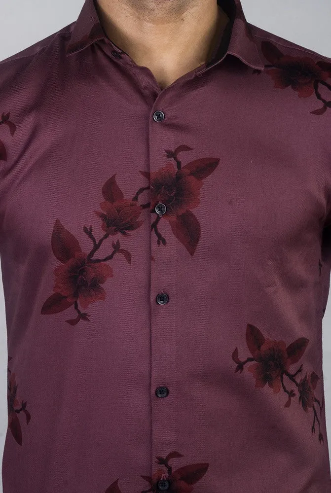 Printed Shirts for Men - Mehroon Twill Print | Buy Now