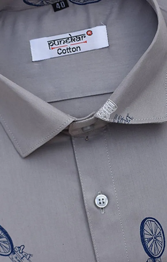 Punekar Cotton Printed Solid Grey Color Pure Cotton Handmade Shirt For Men's.