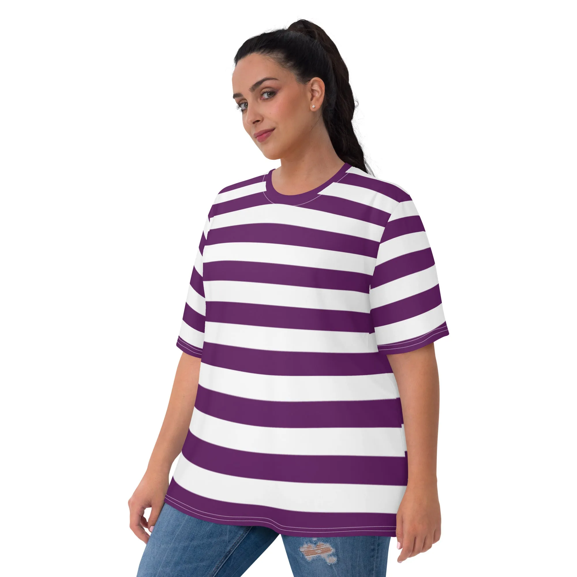 Purple And White Striped Tshirt For Women