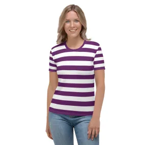 Purple And White Striped Tshirt For Women