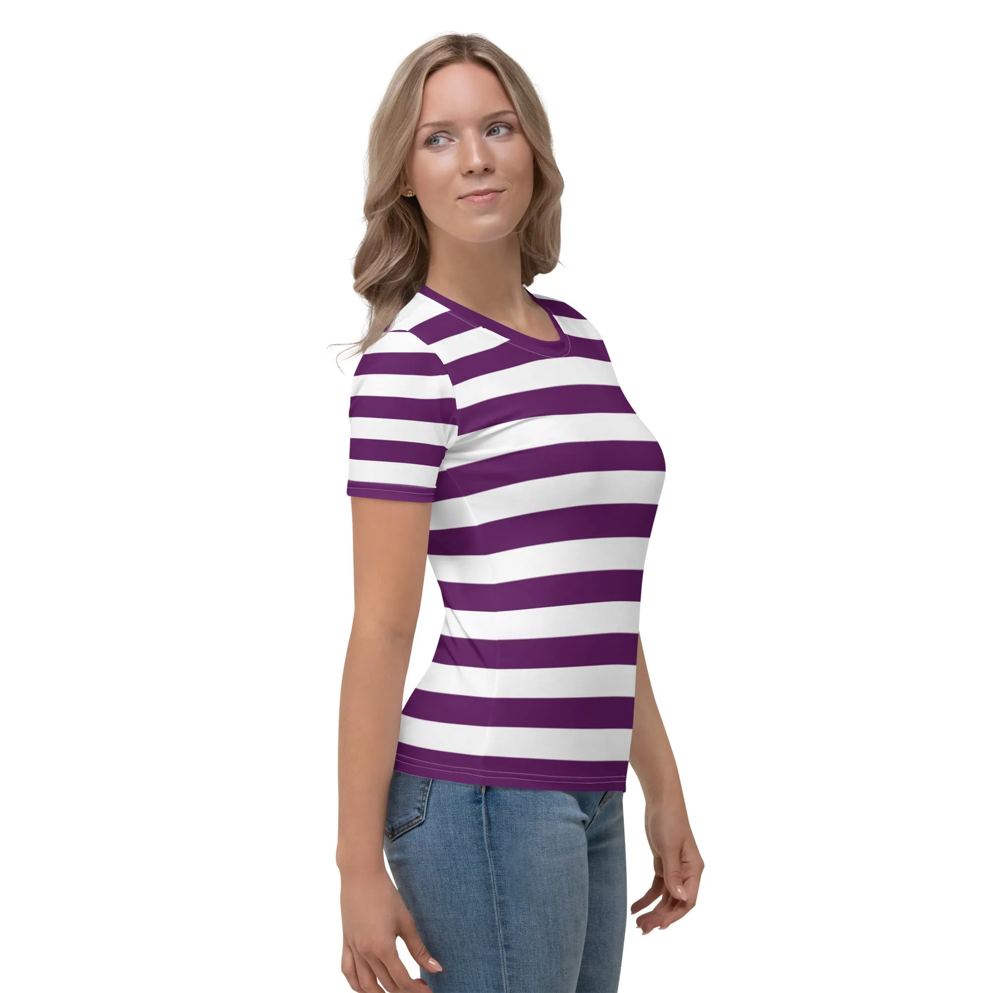 Purple And White Striped Tshirt For Women