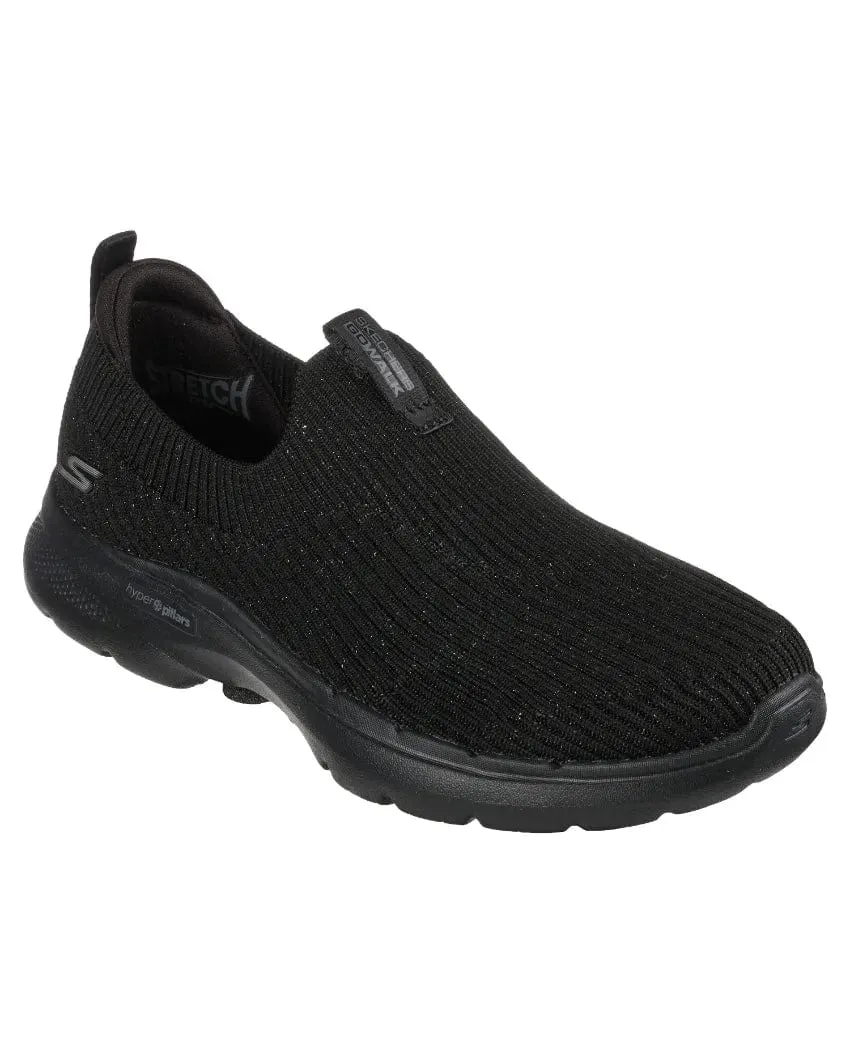 SKECHERS WOMEN'S GOWALK 6 - OCEAN CRYSTAL BLACK SLIP-ON SHOES