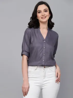 Style quotient Women Grey Solid Polycotton Smart Casual Shirt